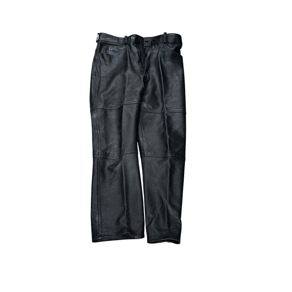 First Genuine Leather Black Motorcycle Racing Pants 36"x31" Size 36